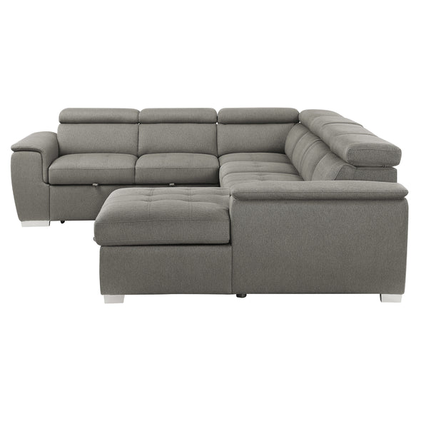 9355BR*42LRC (4)4-Piece Sectional with Adjustable Headrests, Pull-out Bed and Right Chaise with Hidden Storage - Luna Furniture