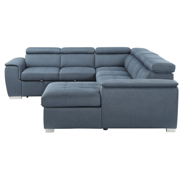 9355BU*42LRC (4)4-Piece Sectional with Adjustable Headrests, Pull-out Bed and Right Chaise with Hidden Storage - Luna Furniture