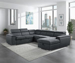 9355CC*42LRC (4)4-Piece Sectional with Adjustable Headrests, Pull-out Bed and Right Chaise with Hidden Storage - Luna Furniture