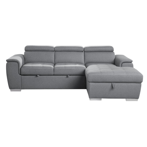 9355GY*22LRC (2)2-Piece Sectional with Adjustable Headrests, Pull-out Bed and Right Chaise with Hidden Storage - Luna Furniture