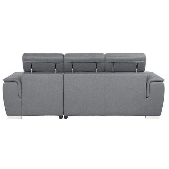 9355GY*22LRC (2)2-Piece Sectional with Adjustable Headrests, Pull-out Bed and Right Chaise with Hidden Storage - Luna Furniture