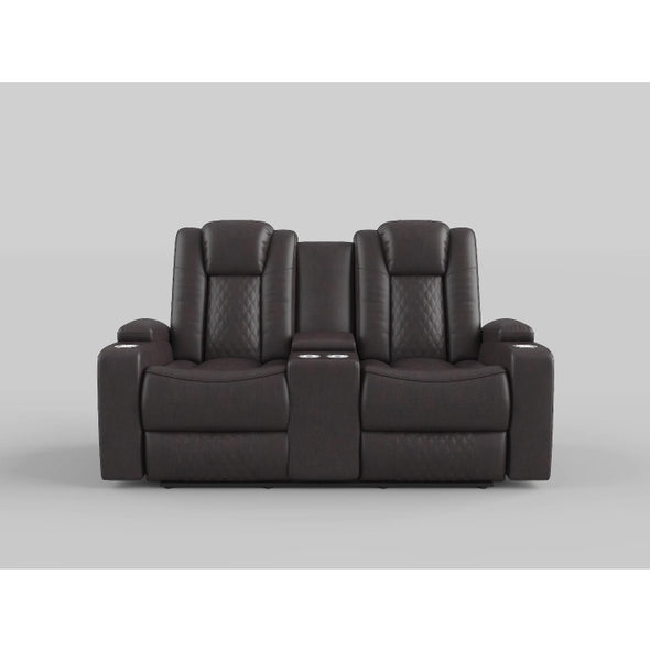 9366DB-2PWH Power Double Reclining Love Seat with Center Console, Power Headrests, Storage Arms and Cup holders - Luna Furniture