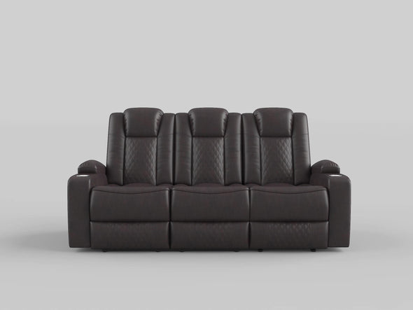 9366DB-3PWH Power Double Reclining Sofa with Center Drop-Down Cup Holders, Power Headrests, Storage Arms, Cup holders and Reading Lights - Luna Furniture