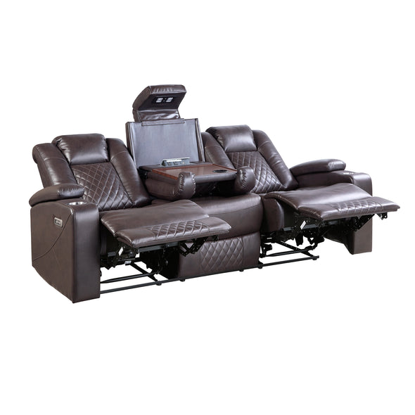 9366DB-3PWH Power Double Reclining Sofa with Center Drop-Down Cup Holders, Power Headrests, Storage Arms, Cup holders and Reading Lights - Luna Furniture