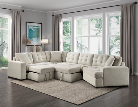 9401BEG*42LRU (4)4-Piece Sectional with Pull-out Bed and Pull-out Ottoman - Luna Furniture