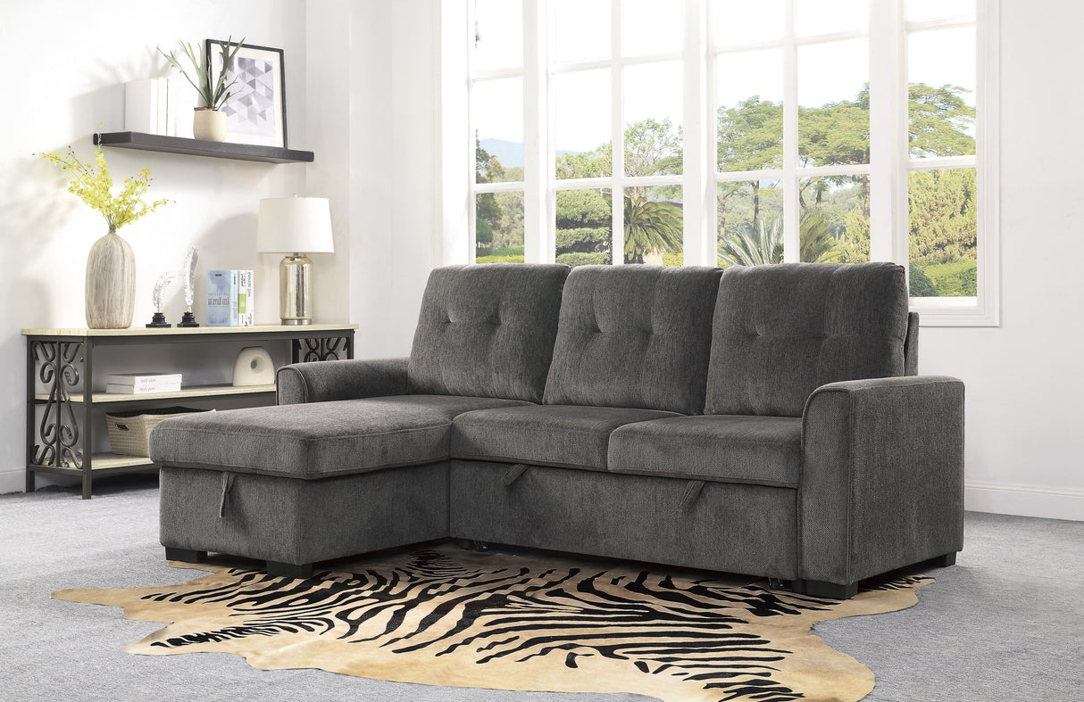 9402DGY*SC (2)2-Piece Reversible Sectional with Pull-out Bed and Hidden Storage - Luna Furniture