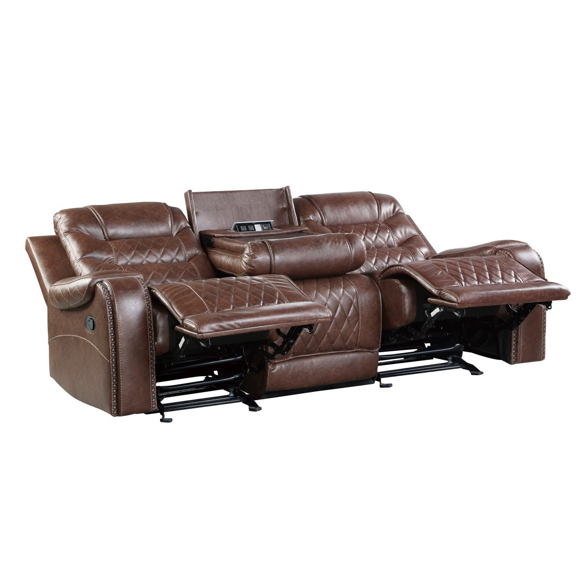 Putnam Brown Reclining Sofa With Drop Down Table