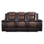 Briscoe Brown Double Reclining Sofa with Drop-Down Cup Holders - Luna Furniture