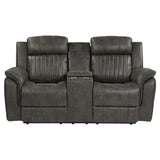 Centeroak Brownish Gray Double Reclining Loveseat with Center Console from Homelegance - Luna Furniture