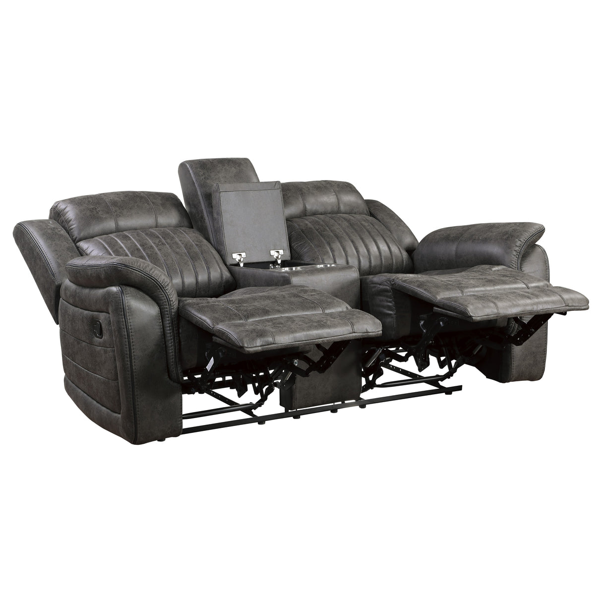 Centeroak Brownish Gray Double Reclining Loveseat with Center Console from Homelegance - Luna Furniture