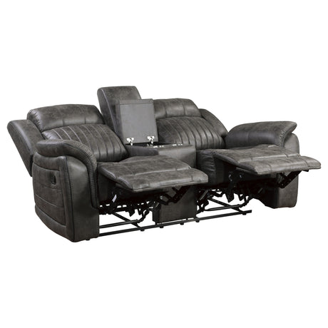 Centeroak Brownish Gray Double Reclining Loveseat with Center Console from Homelegance - Luna Furniture