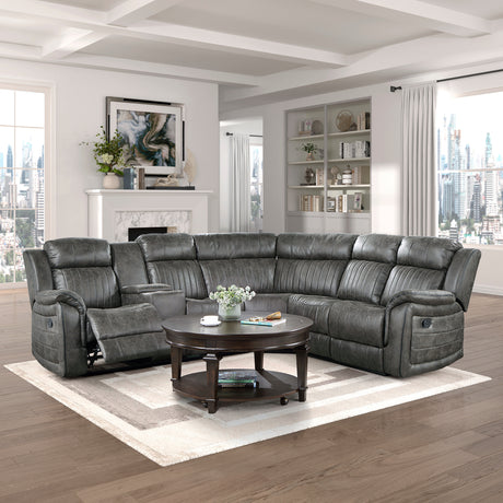 Centeroak Brownish Gray 3-Piece Reclining Sectional with Left Console from Homelegance - Luna Furniture