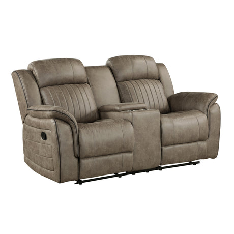 Centeroak Sandy Brown Double Reclining Loveseat with Center Console from Homelegance - Luna Furniture