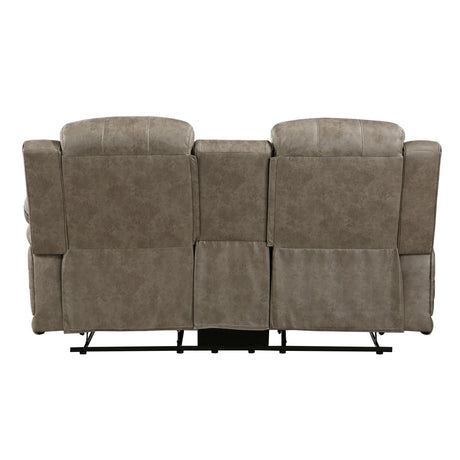 Centeroak Sandy Brown Double Reclining Loveseat with Center Console from Homelegance - Luna Furniture