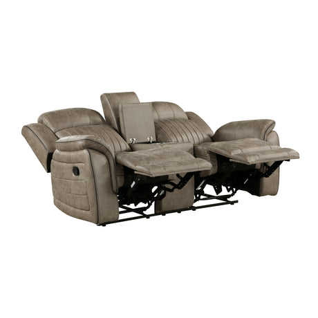 Centeroak Sandy Brown Double Reclining Loveseat with Center Console from Homelegance - Luna Furniture
