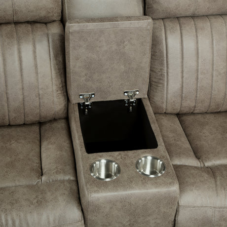 Centeroak Sandy Brown Double Reclining Loveseat with Center Console from Homelegance - Luna Furniture