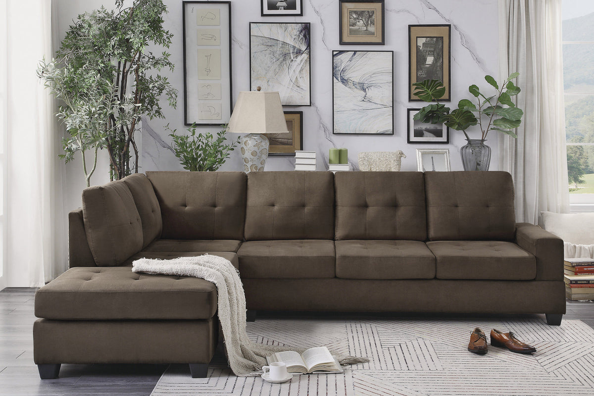 Maston Chocolate 2-Piece Reversible Sectional with Drop-Down Cup Holders from Homelegance - Luna Furniture