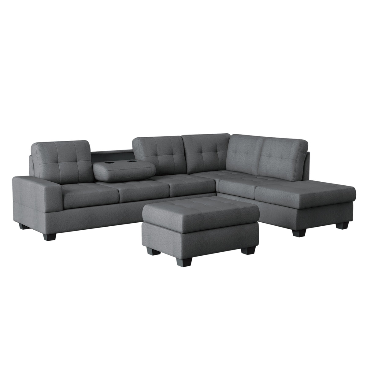 Maston Dark Gray 2-Piece Reversible Sectional with Drop-Down Cup Holders and Storage Ottoman from Homelegance - Luna Furniture