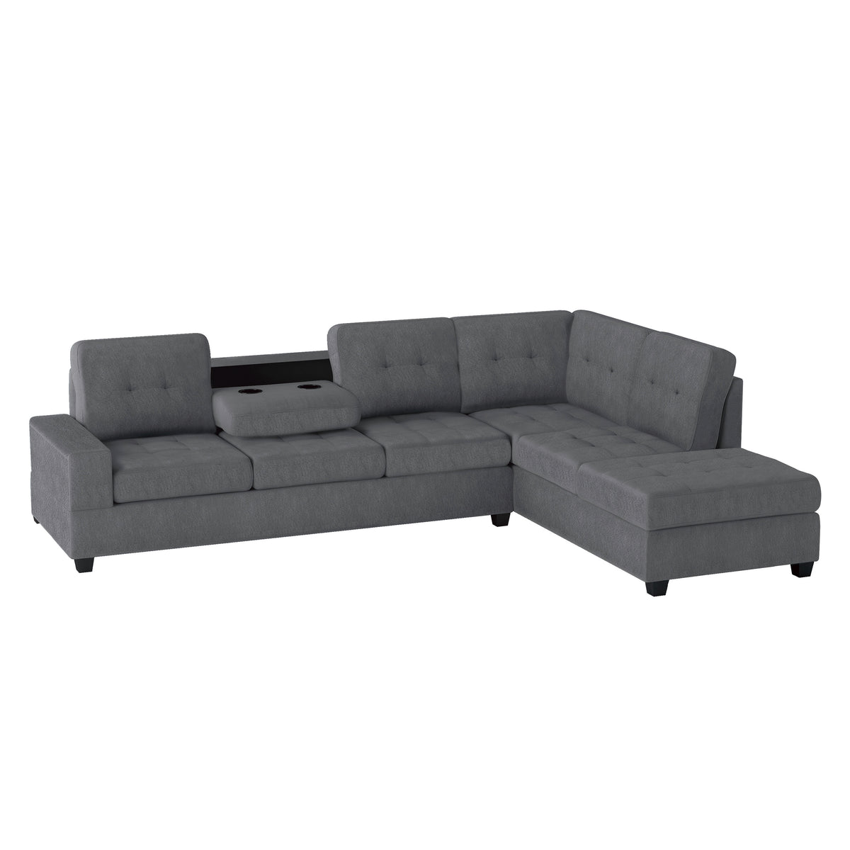 Maston Dark Gray 2-Piece Reversible Sectional with Drop-Down Cup Holders and Storage Ottoman from Homelegance - Luna Furniture