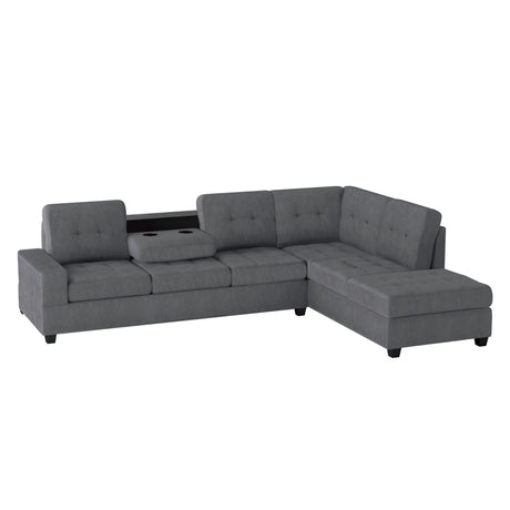 Maston Dark Gray 2-Piece Reversible Sectional with Drop-Down Cup Holders and Storage Ottoman from Homelegance - Luna Furniture