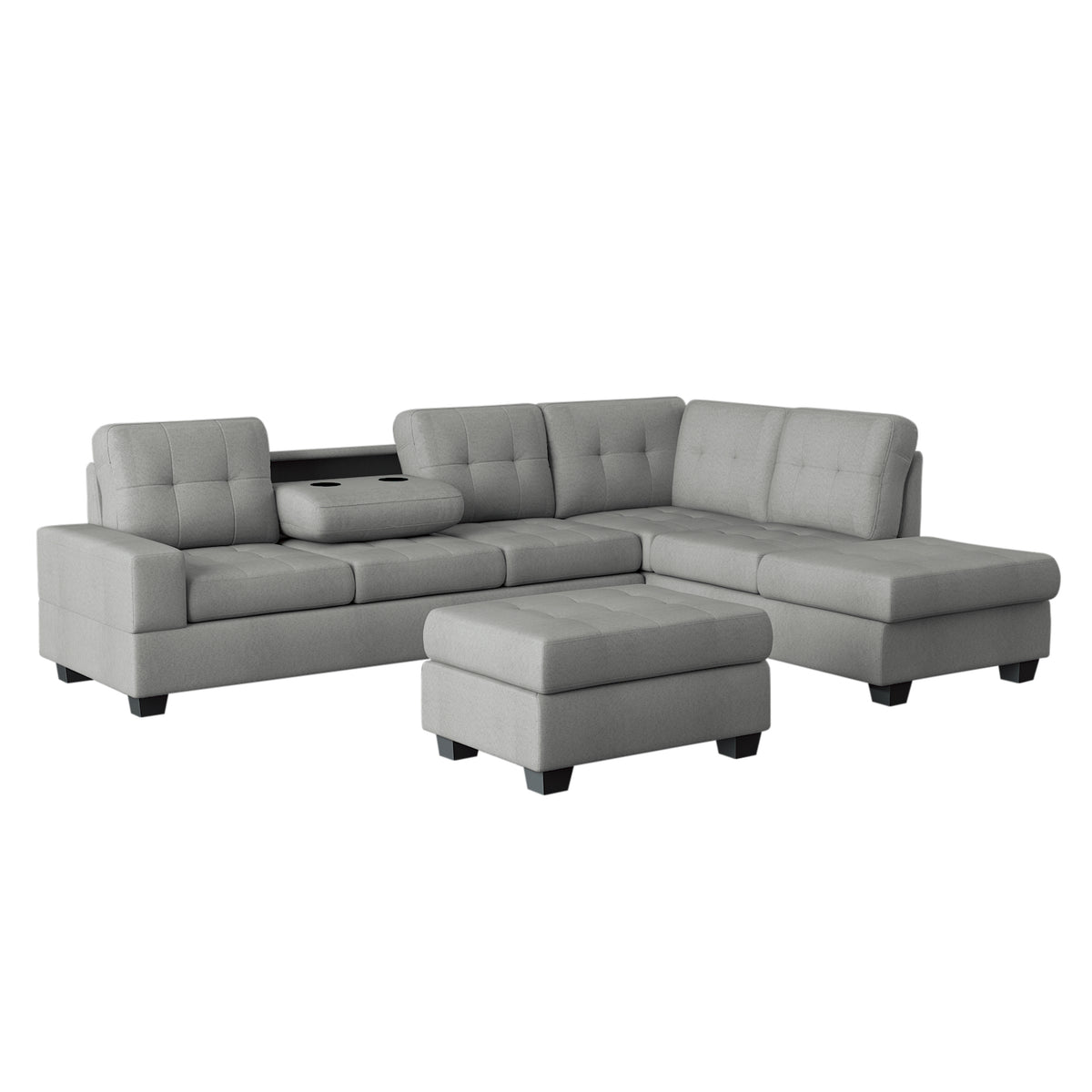 Maston Gray 2-Piece Reversible Sectional with Drop-Down Cup Holders and Storage Ottoman from Homelegance - Luna Furniture