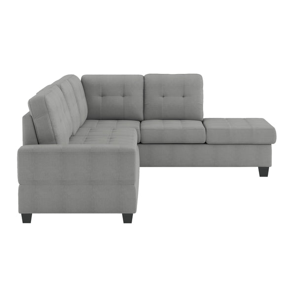 9507GRY*3OT (2)2-Piece Reversible Sectional with Drop-Down Cup Holders and Storage Ottoman - Luna Furniture