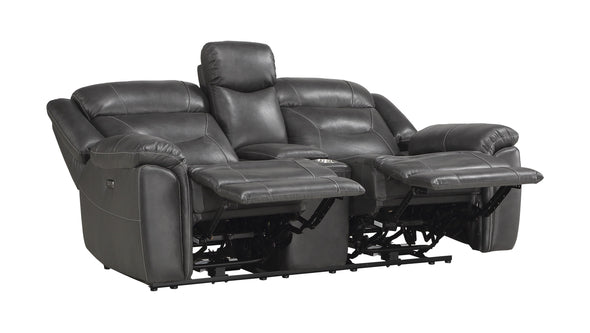 9528DGY-2PWH Power Double Reclining Love Seat with Center Console, Power Headrests and USB Ports - Luna Furniture