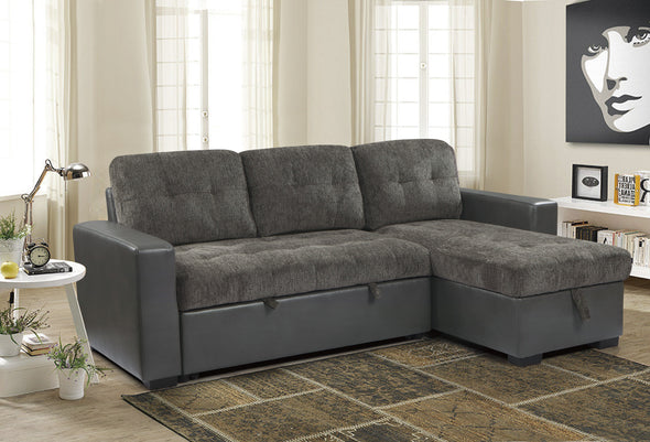 9540GY*SC (2)2-Piece Reversible Sectional with Pull-out Bed and Hidden Storage - Luna Furniture