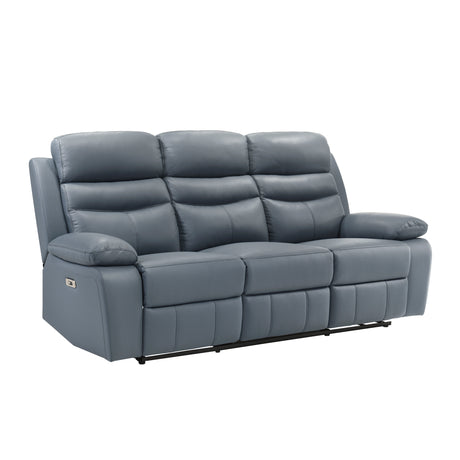 Hancock Blue Leather Power Double Reclining Sofa from Homelegance - Luna Furniture