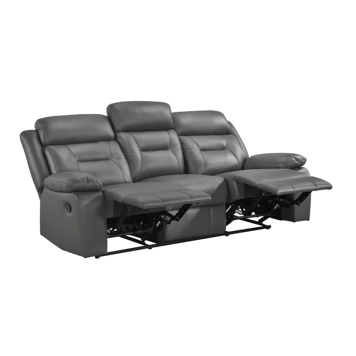 Laconia Dark Gray Leather Double Reclining Sofa from Homelegance - Luna Furniture