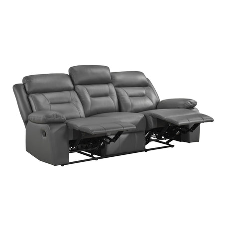Laconia Dark Gray Leather Double Reclining Sofa from Homelegance - Luna Furniture