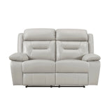 Laconia Silver Leather Double Reclining Loveseat from Homelegance - Luna Furniture