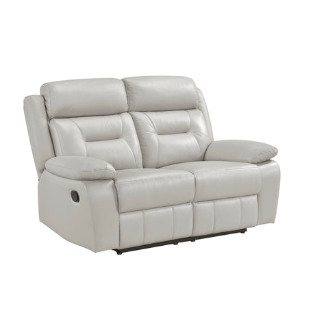 Laconia Silver Leather Double Reclining Loveseat from Homelegance - Luna Furniture