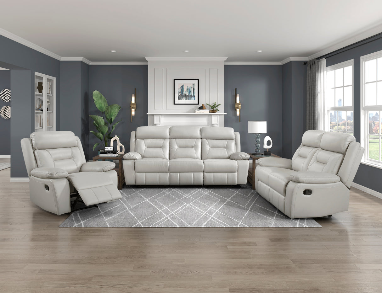 Laconia Silver Leather Double Reclining Sofa from Homelegance - Luna Furniture