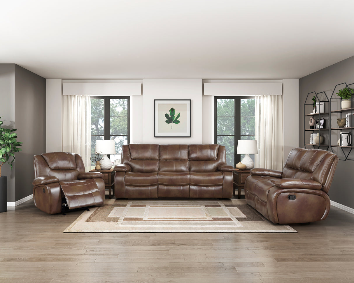 Ellicott Brown Leather Double Reclining Loveseat from Homelegance - Luna Furniture