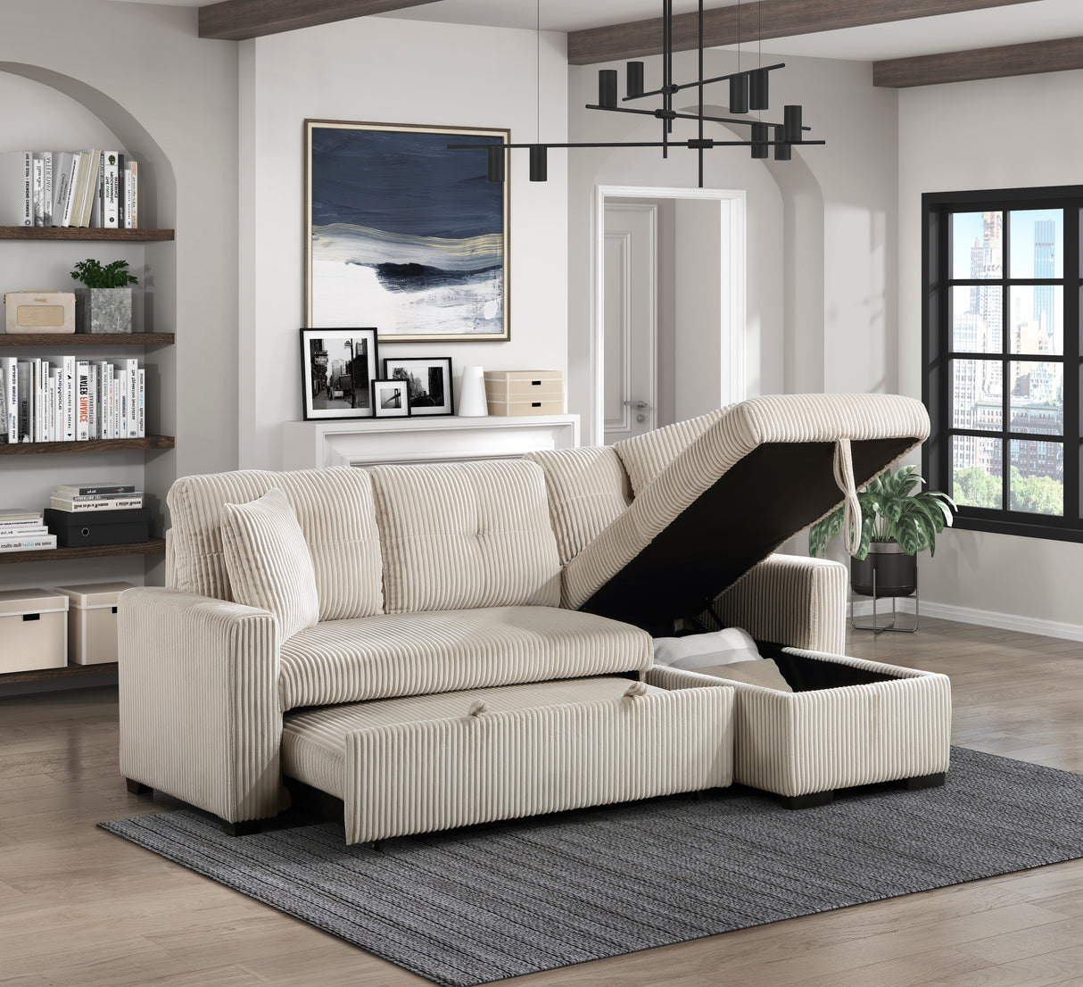 Rhett Beige 3-Piece Reversible Sectional with Pull-out Bed and Hidden Storage from Homelegance - Luna Furniture