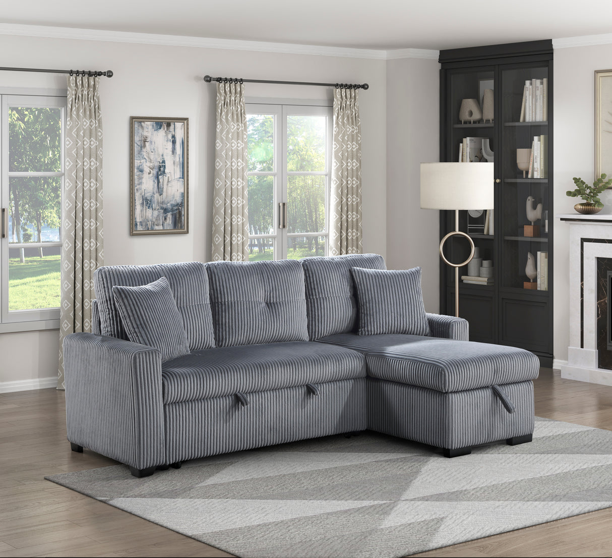 Rhett Dark Gray 3-Piece Reversible Sectional with Pull-out Bed and Hidden Storage from Homelegance - Luna Furniture