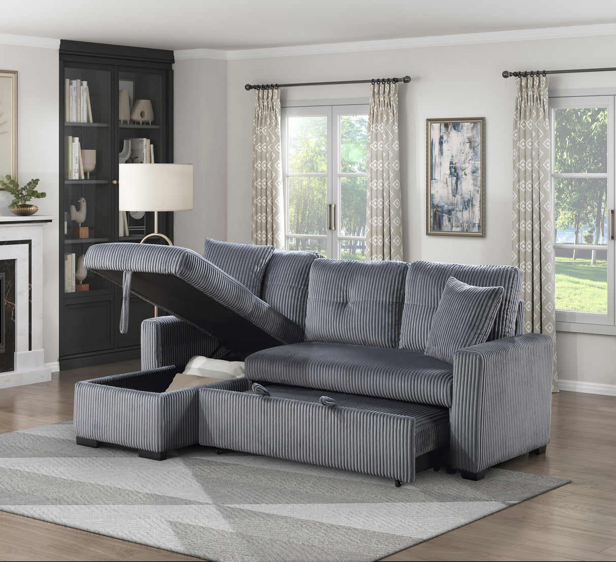 Rhett Dark Gray 3-Piece Reversible Sectional with Pull-out Bed and Hidden Storage from Homelegance - Luna Furniture