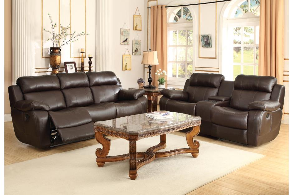 Marille Brown Bonded Leather Reclining Sofa from Homelegance - Luna Furniture