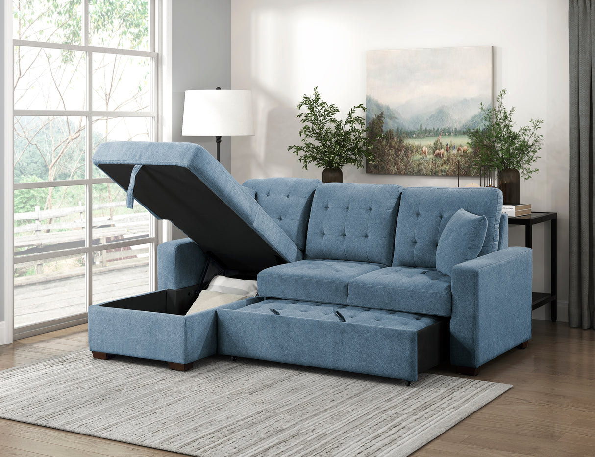 Waitsfield Blue 2-Piece Sectional with Left Chaise, Pull-out Bed and Hidden Storage from Homelegance - Luna Furniture