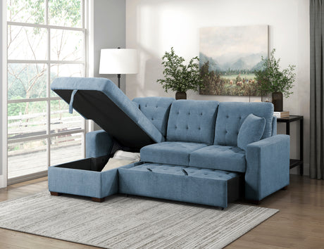 Waitsfield Blue 2-Piece Sectional with Left Chaise, Pull-out Bed and Hidden Storage from Homelegance - Luna Furniture