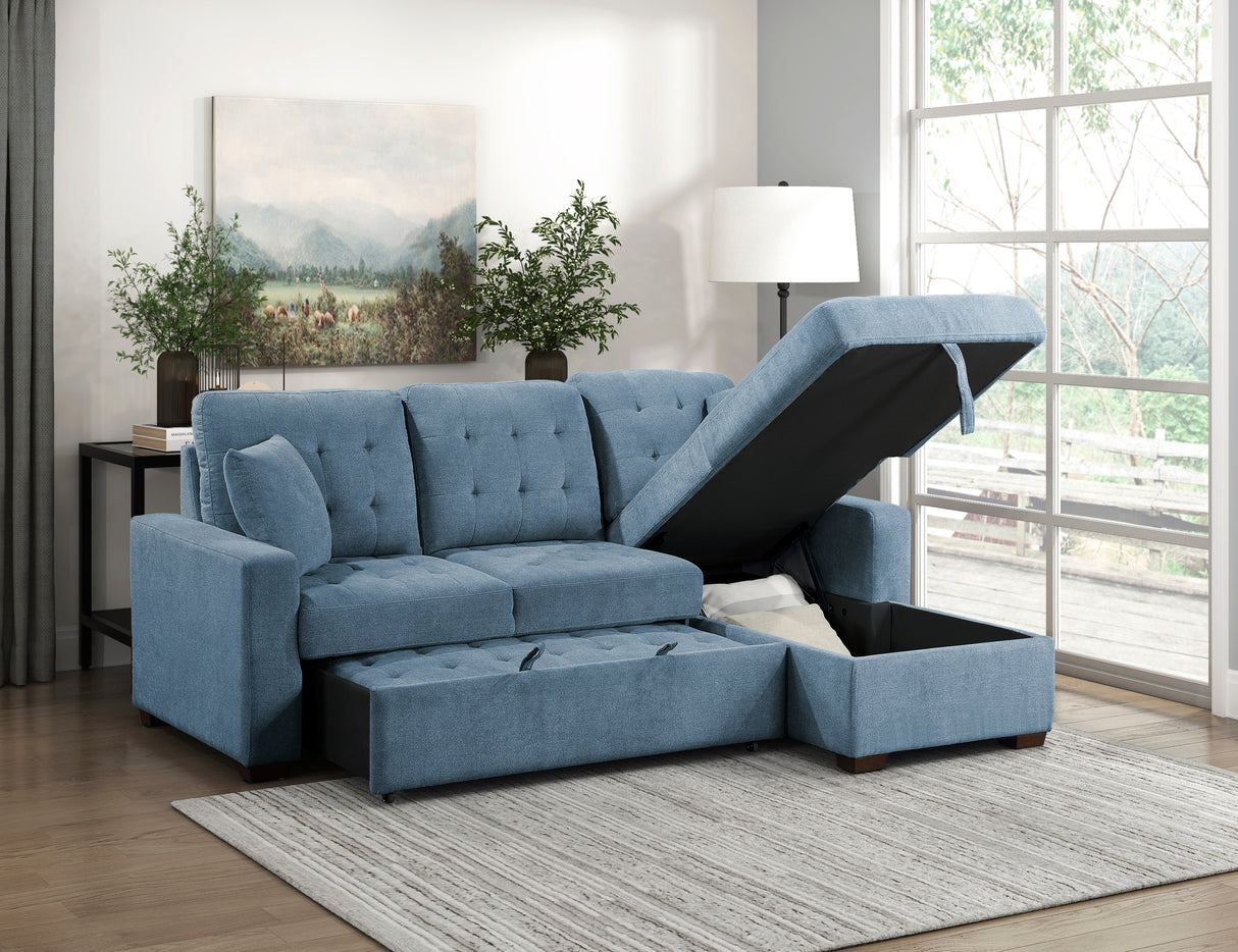 Waitsfield Blue 2-Piece Sectional with Right Chaise, Pull-out Bed and Hidden Storage from Homelegance - Luna Furniture