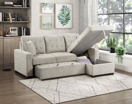 Waitsfield Sand 2-Piece Sectional with Right Chaise, Pull-out Bed and Hidden Storage from Homelegance - Luna Furniture
