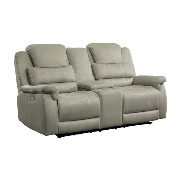 9848GY-2PWH Power Double Reclining Love Seat with Center Console, Power Headrests and USB Ports - Luna Furniture
