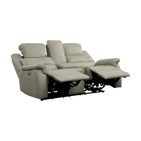 9848GY-2PWH Power Double Reclining Love Seat with Center Console, Power Headrests and USB Ports - Luna Furniture