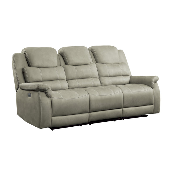 9848GY-3PWH Power Double Reclining Sofa with Power Headrests, Drop-Down Cup Holders, Receptacles and USB Ports - Luna Furniture