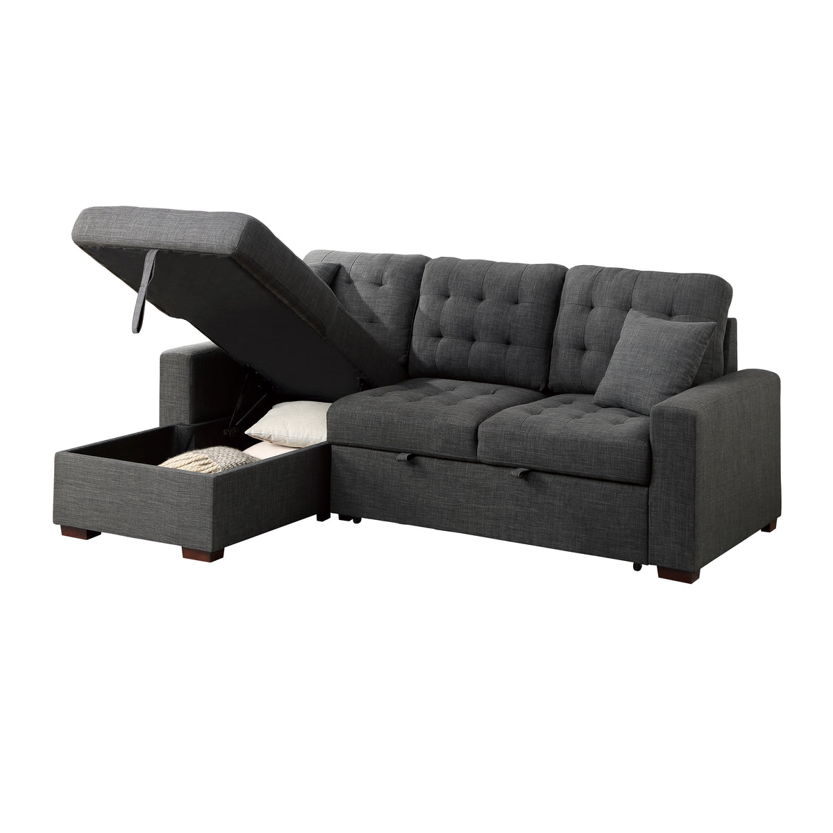 McCafferty Dark Gray 2-Piece Sectional with Pull-out Bed and Left Chaise with Hidden Storage from Homelegance - Luna Furniture