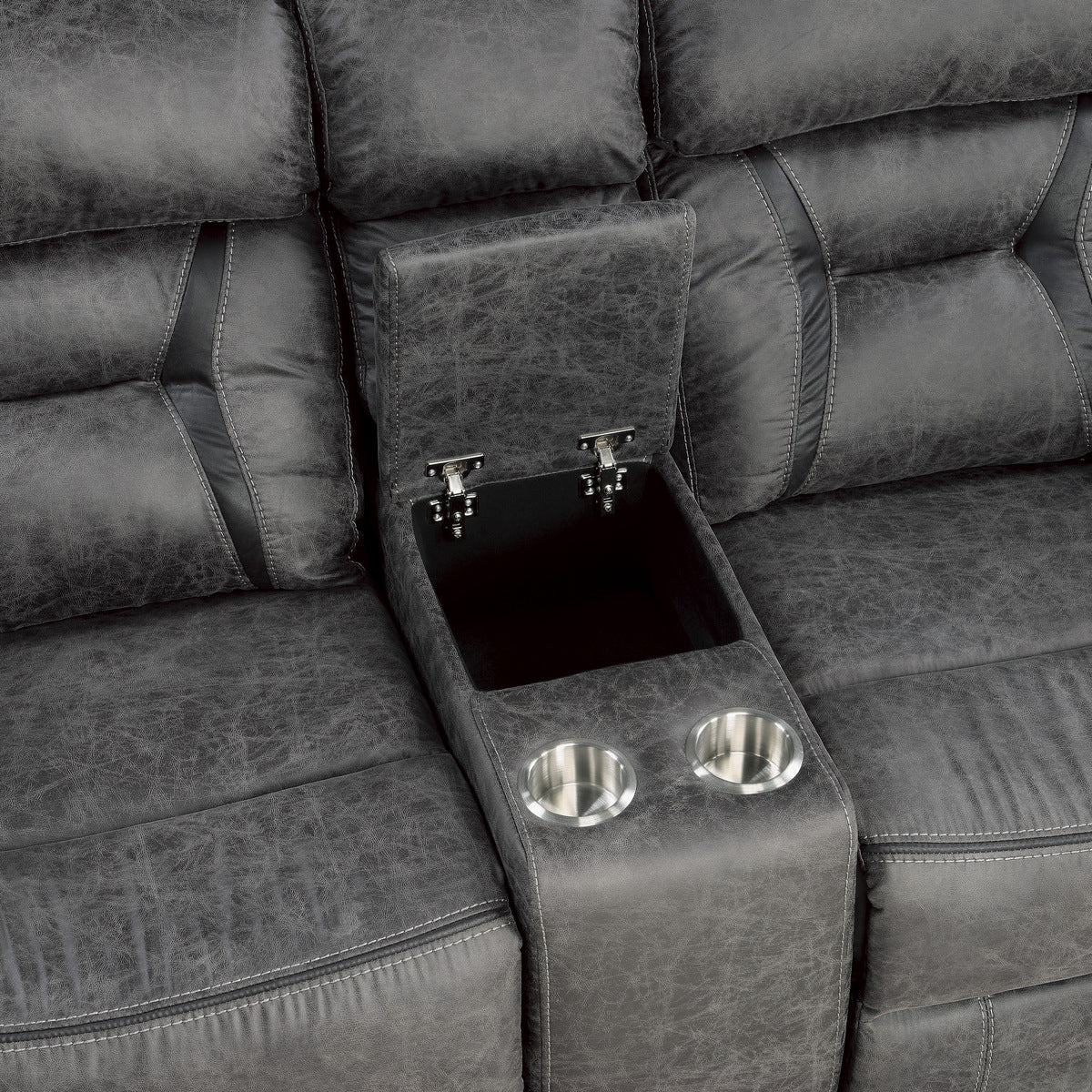 Madrona Hill Gray Double Reclining Loveseat with Center Console from Homelegance - Luna Furniture
