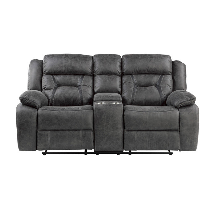 Madrona Hill Gray Double Reclining Loveseat with Center Console from Homelegance - Luna Furniture