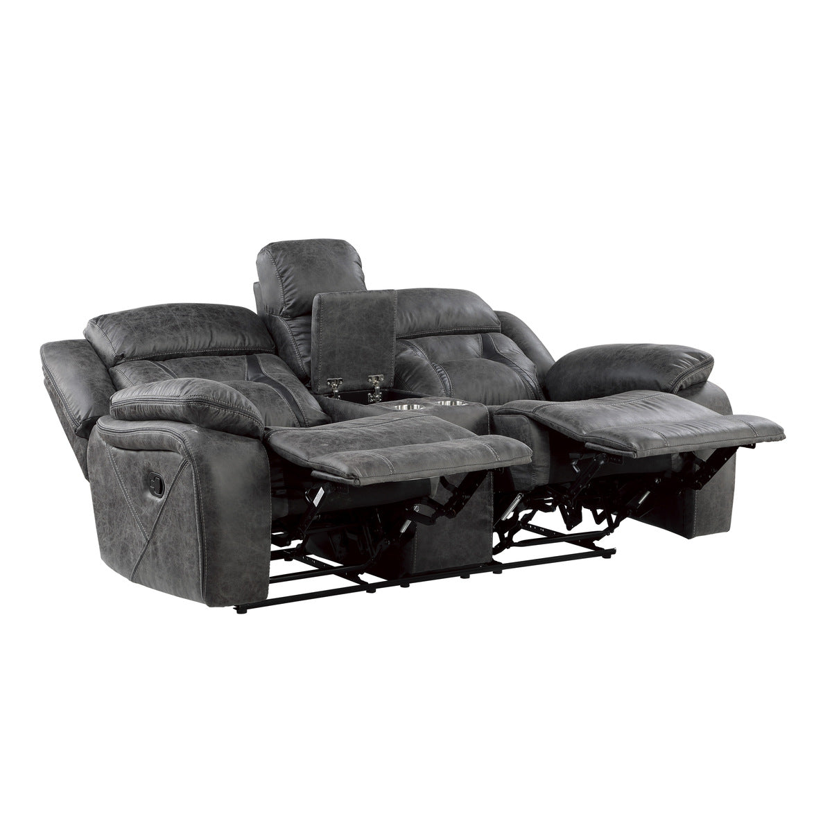 Madrona Hill Gray Double Reclining Loveseat with Center Console from Homelegance - Luna Furniture